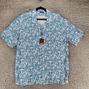 Benson Shirt Mens XL Blue Floral Print Short Sleeve Button Up *NWT*